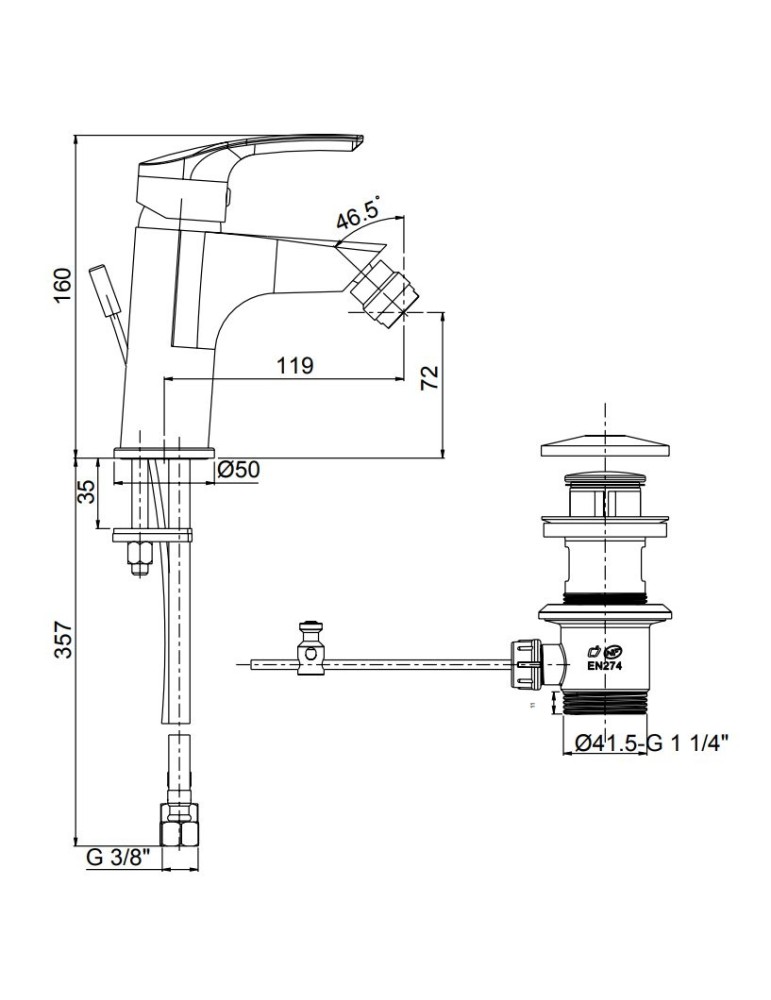 Paini Atomix miscelatore monoforo bidet scarico automatico