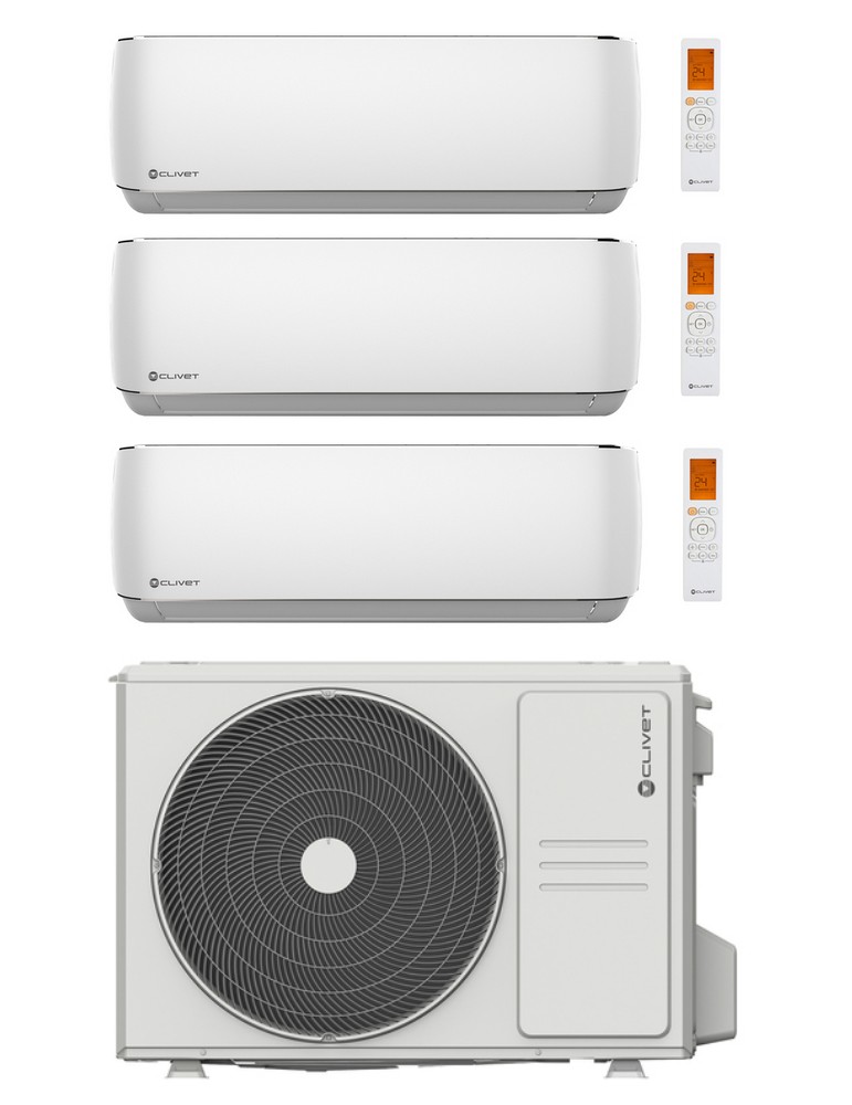 Climatizzatore Condizionatore Clivet Cristallo Trial Split 9000+9000+12000 Btu Inverter R-32 Wi-Fi A++ A+ U.E. 6.2 Kw