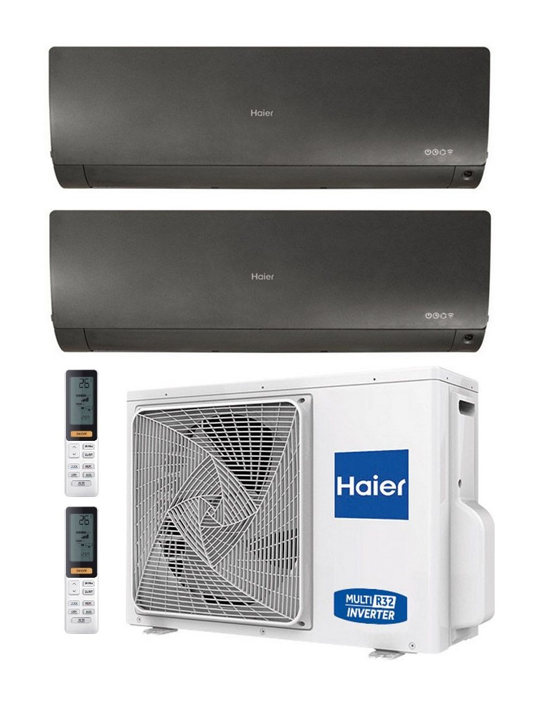 Climatizzatore Condizionatore Haier FLEXIS PLUS BLACK Dual Split 12000+12000 btu R-32 Inverter U.E. 5.0 Kw Wi-Fi A++ A+