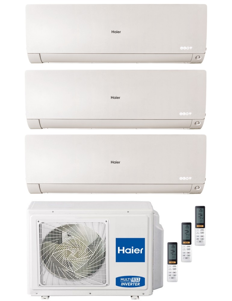 Climatizzatore Condizionatore Haier FLEXIS PLUS WHITE Trial Split 9000+9000+9000 btu R-32 Inverter U.E. 5.5 Kw Wi-Fi A+++ A+