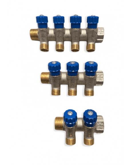 Collettore con rubinetti 3/4 a vitone 2-3-4 vie blu – NTM