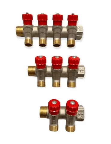 Collettore con rubinetti 3/4 a vitone 2-3-4 vie rosso CALDO – NTM