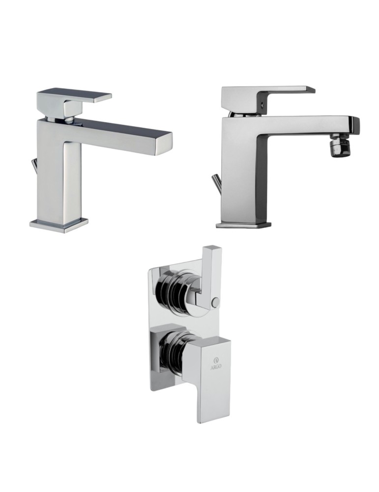Kit Rubinetto Miscelatore Bagno Lavabo Bidet Doccia Cromo Argo Serie MRC
