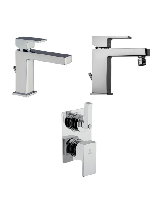 Kit Rubinetto Miscelatore Bagno Lavabo Bidet Doccia Cromo Argo Serie MRC