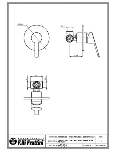 Frattini Monocomando Rubinetto Incasso Per Doccia Completo Bagno Piastra In Abs Caleo Cromato 2