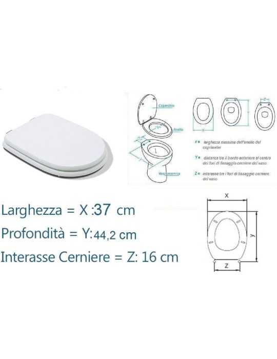 Copriwater Coprivaso Sedile Compatibile Serie Aretusa Dedicato In Legno Rivestito Bianco Con Cerniere