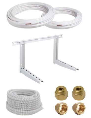Kit Installazione Climatizzatore Monosplit 5 mt rame 1/4" + 3/8" Staffa - Raccordi e Tubo Condensa