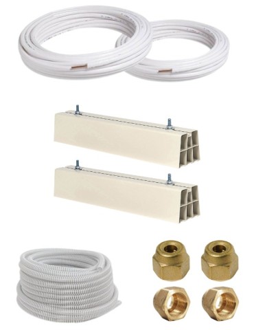 Kit Installazione Climatizzatore Mono 10 m Rame 1/4" + 3/8" con Base Pvc-Raccordi e Tubo Scarico condensa