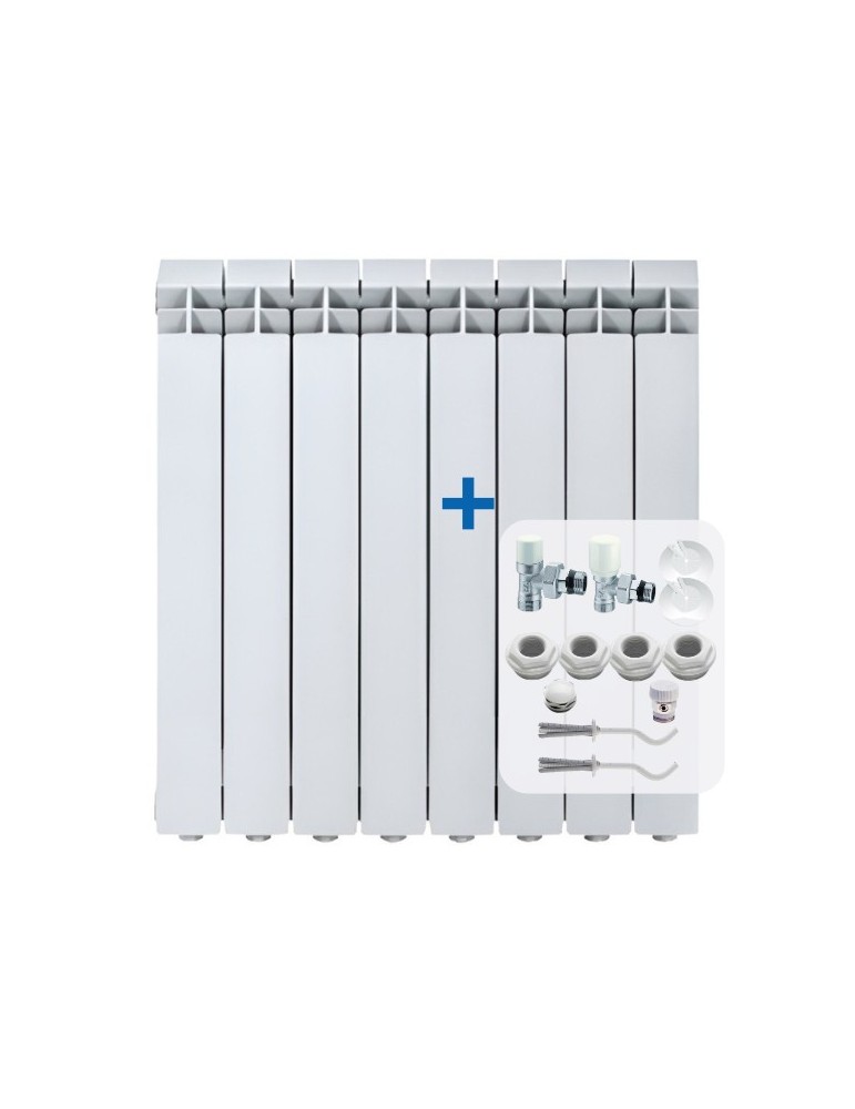 Global Termosifoni Radiatori Vox 700 da 2 a 12 Elementi in Alluminio Bianco RAL9010 + Kit Accessori
