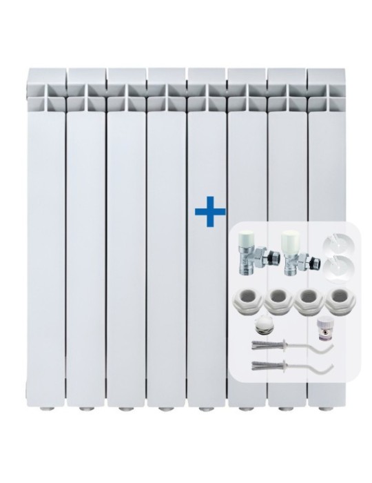 Global Termosifoni Radiatori Vox 700 da 2 a 12 Elementi in Alluminio Bianco RAL9010 + Kit Accessori