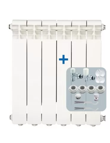 Global Termosifoni Radiatori Iseo 800 da 2 a 12 Elementi in Alluminio Bianco RAL9010 + Kit Accessori