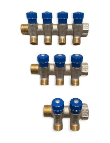 NTM Collettore con rubinetti 3/4 a vitone 2-3-4 vie blu FREDDO