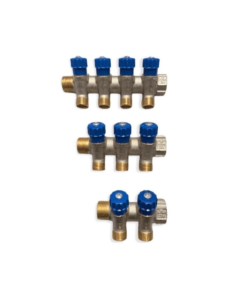 NTM Collettore con rubinetti 3/4 a vitone 2-3-4 vie blu FREDDO