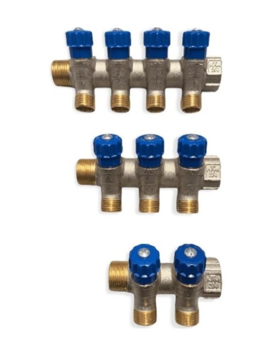 NTM Collettore con rubinetti 3/4 a vitone 2-3-4 vie blu FREDDO