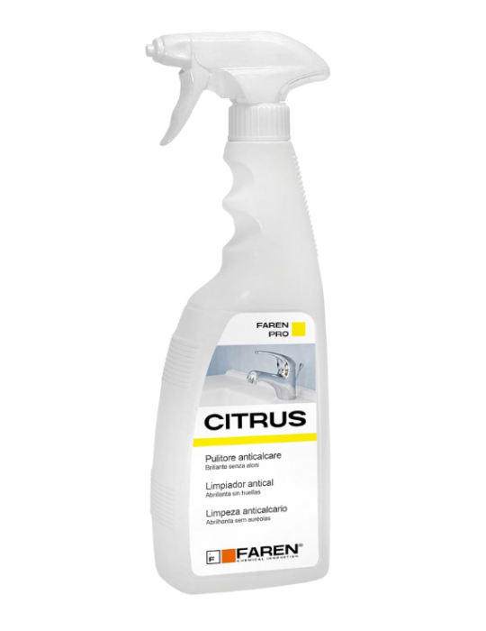 Faren CITRUS . Pulitore anticalcare a base naturale di acido citrico. È efficace contro il calcare, sicuro per l'ambiente .