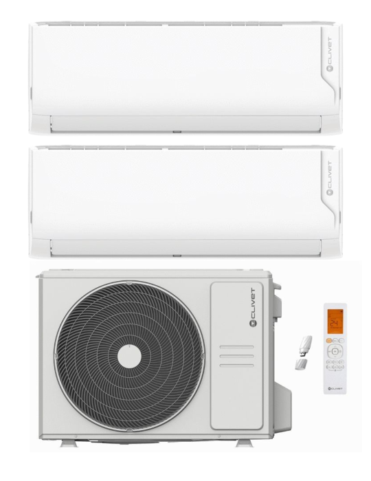 Climatizzatore Clivet Cristallo 2 Dual Split 12000+12000 Btu Inverter R-32 Wi-Fi A++ A+ U.E. 5.3 Kw Climatizzatore Clivet Cristallo 2 Dual Split 12000+12000 Btu Inverter R-32 Wi-Fi A++ A+ U.E. 5.3 Kw