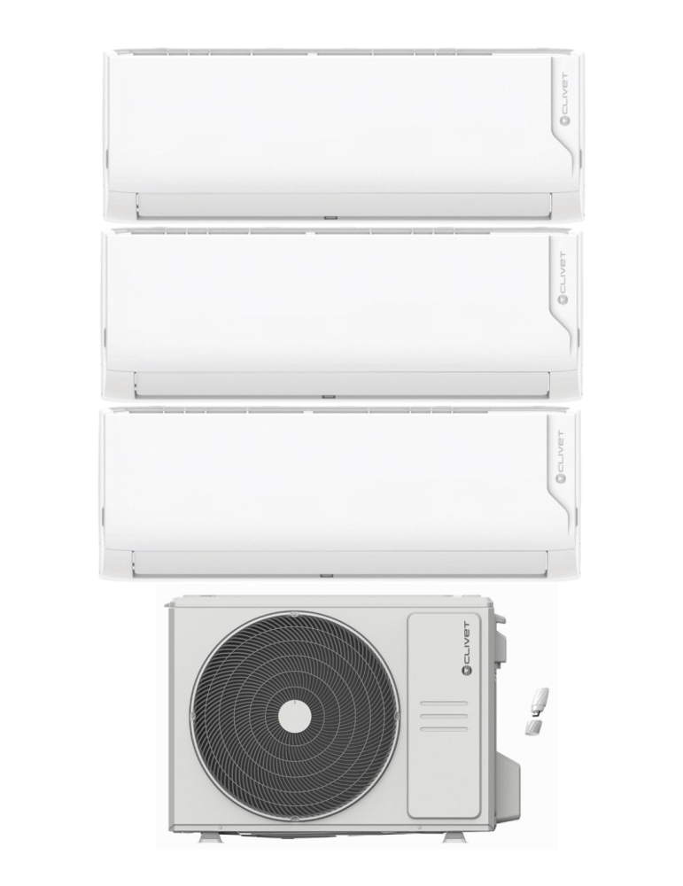 Climatizzatore Clivet Cristallo 2 Trial Split 9000+9000+9000 Btu Inverter R-32 Wi-Fi A++ A+ U.E. 7.9 Kw Climatizzatore Clivet Cristallo 2 Trial Split 9000+9000+9000 Btu Inverter R-32 Wi-Fi A++ A+ U.E. 7.9 Kw