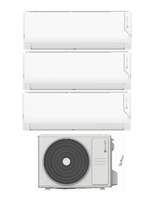 Climatizzatore Clivet Cristallo 2 Trial Split 9000+9000+9000 Btu Inverter R-32 Wi-Fi A++ A+ U.E. 7.9 Kw Climatizzatore Clivet Cristallo 2 Trial Split 9000+9000+9000 Btu Inverter R-32 Wi-Fi A++ A+ U.E. 7.9 Kw