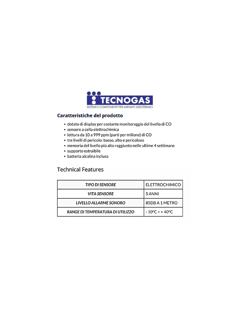 Rivelatore portatile digitale monossido di carbonio Co Tecnogas
