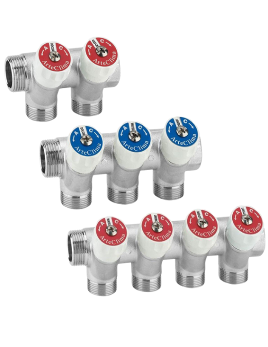 Collettori per sanitari Arteclima da 3/4 maschio/femmina con attacco tubo rame e multistrato.