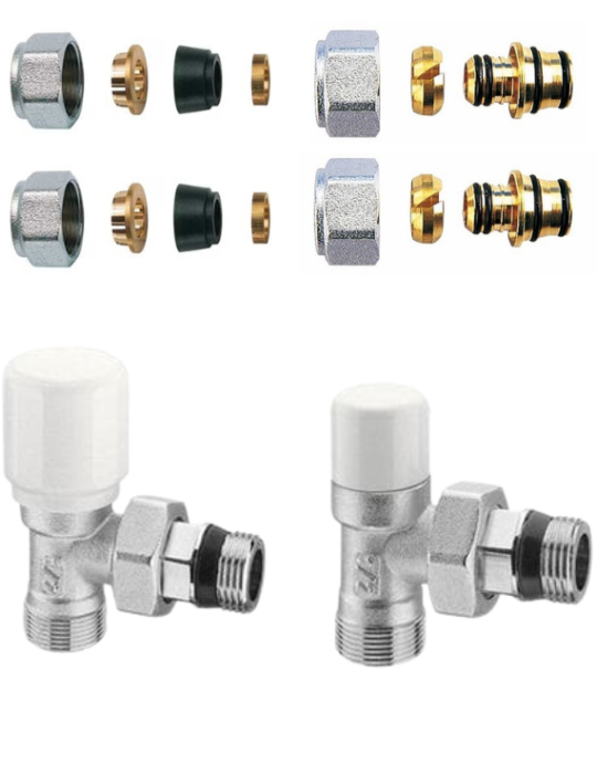 Arteclima Kit Valvola + Detentore a squadra da 3/8' con raccordi per tubo rame/multistrato