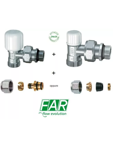 FAR Kit Valvola + Detentore a squadra da 1/2' con raccordi per tubo rame/multistrato