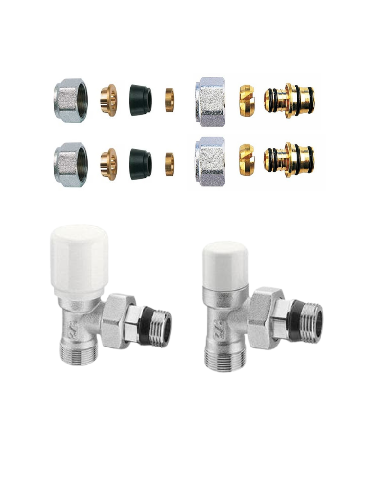 Arteclima Kit Valvola + Detentore a squadra da 1/2' con raccordi per tubo rame/multistrato