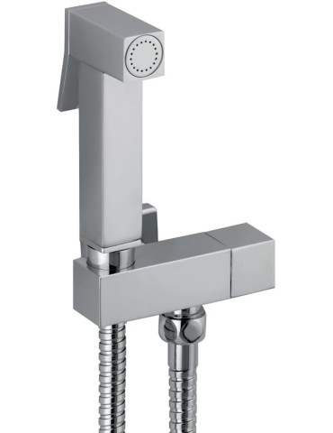 SPHERA Set Idroscopino con doccia SHUT OFF square DC5076, rubinetto ruis13 e flessibile da cm120 cromo