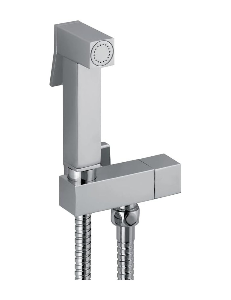 SPHERA Set Idroscopino con doccia SHUT OFF square DC5076, rubinetto ruis13 e flessibile da cm120 cromo