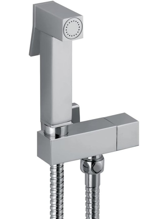SPHERA Set Idroscopino con doccia SHUT OFF square DC5076, rubinetto ruis13 e flessibile da cm120 cromo