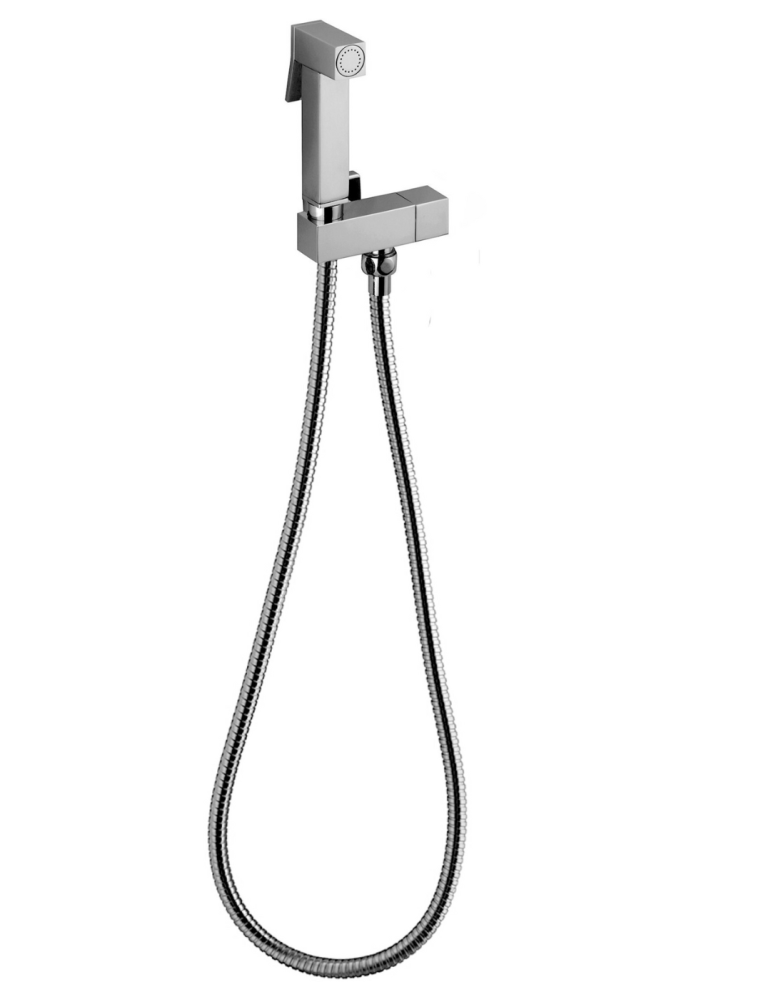 SPHERA Set Idroscopino con doccia SHUT OFF square DC5076, rubinetto ruis13 e flessibile da cm120 cromo